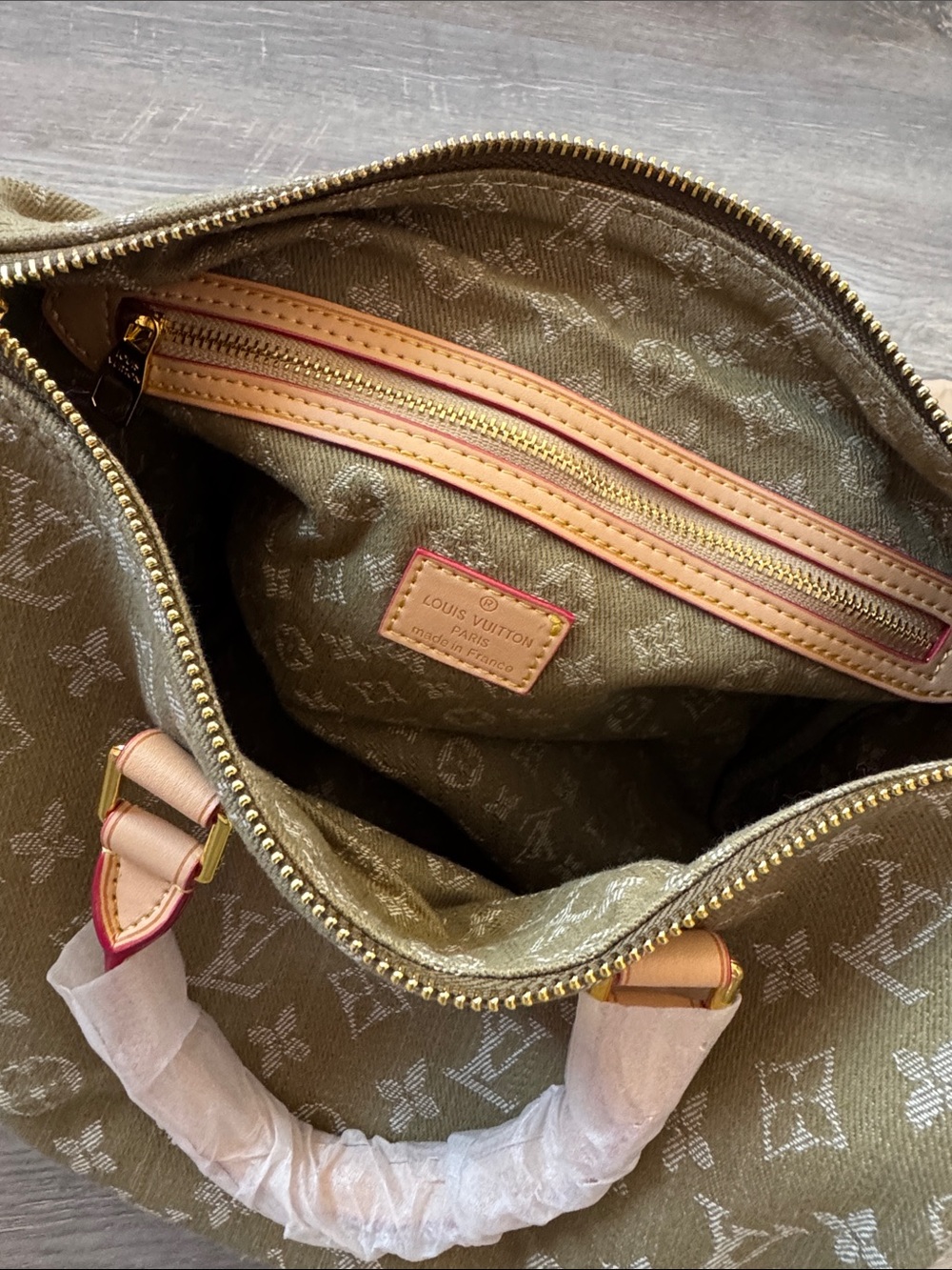Source Unknown Olive Monogram Satchel with Natural Tan Handles - Picture 7 of 9